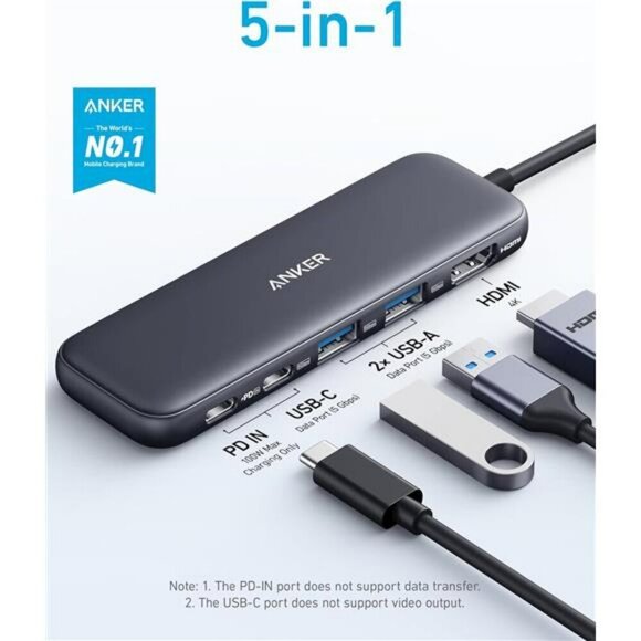Anker 332 USB-C Hub (5-in-1) with 4K HDMI Display, 5Gbps - and 2 5Gbps USB-A - Picture 2 of 7